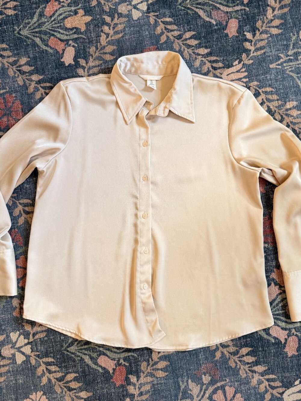 Cream Silky Button Down Dress Shirt